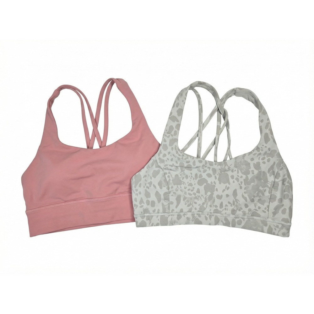Lululemon Sports Bras Pink Gray Animal Print Crossback Wireless Size 6 Lot